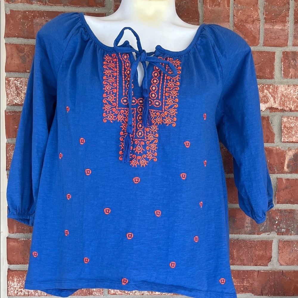 Stylish Blue Blouse with Orange Embroidery S GUC